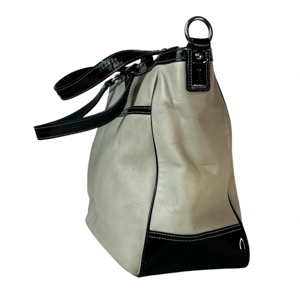Coach Laura North South Leather Shoulder Bag Off White Black Trim Purse FLAW